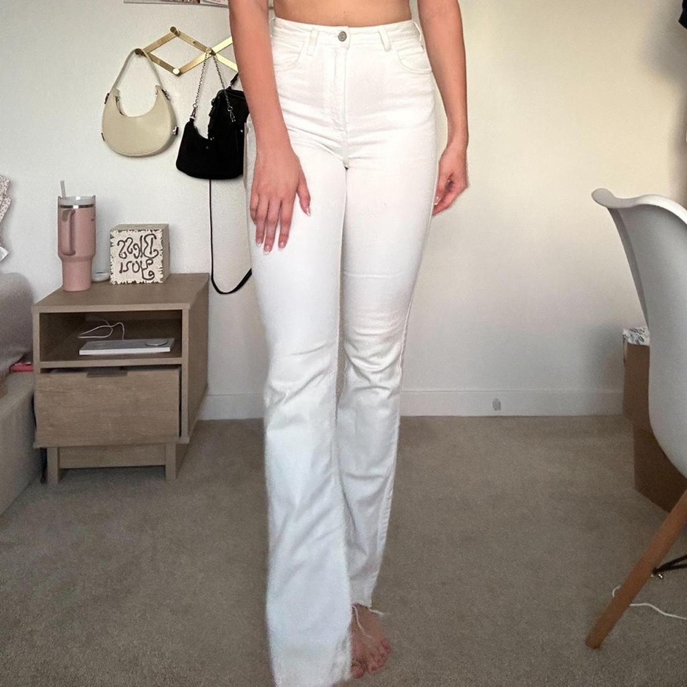 ZARA white straight flare jeans with slit